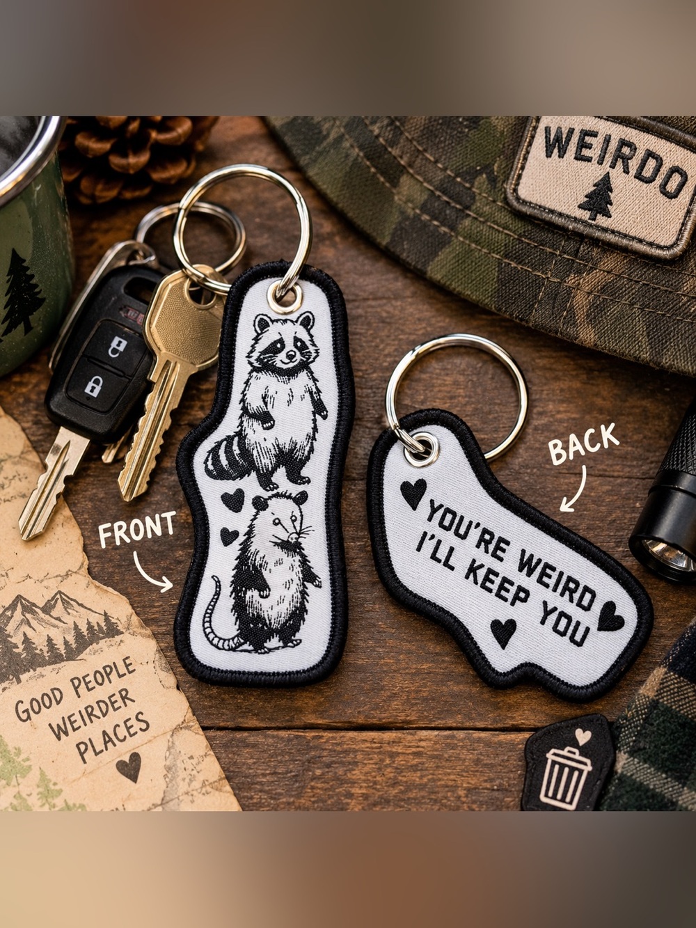 Raccoon & Possum “You’re Weird I’ll Keep You” Keychain